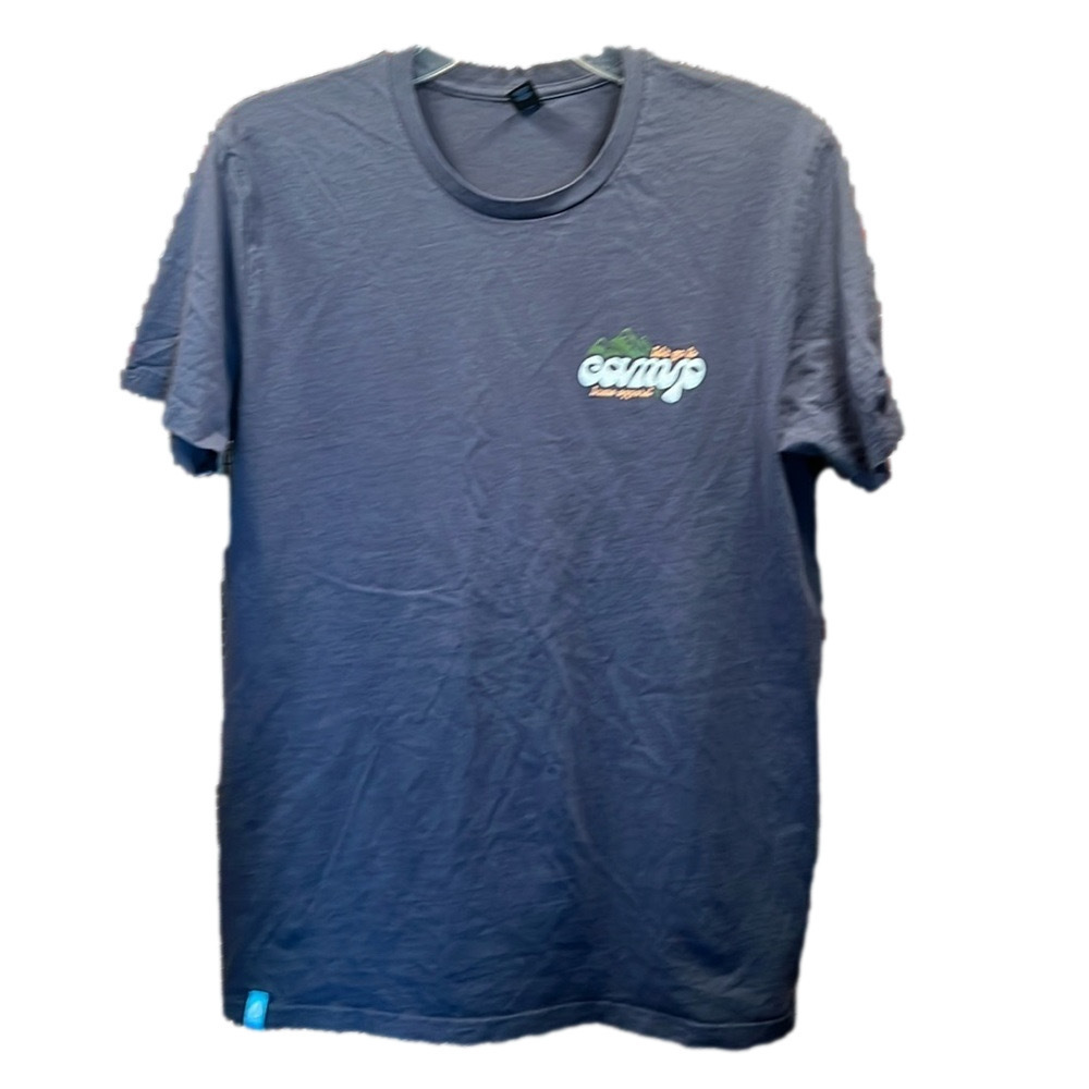 HUME Apparel Camp Tee Shirt, SZ M, PTP  21”, L 28” “Let’s Go Camp”